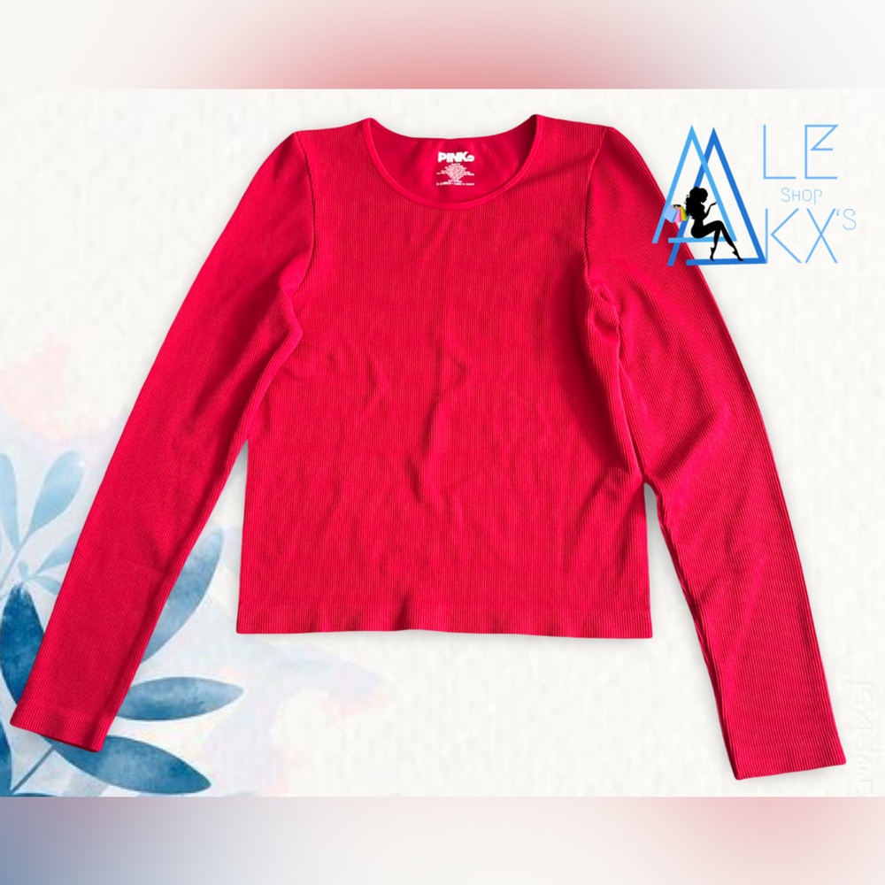 Pink Dot women juniors red long sleeves Rib-Knit Top.  Size X-Large